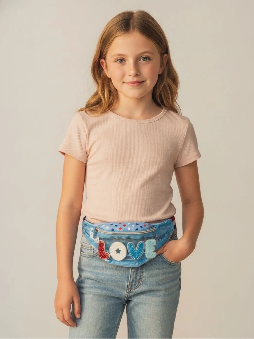 Clear Light Blue Kids 'LOVE' Crossbody Bag with Appliqué